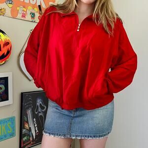Vintage 1980s Bette & Court Coach Jacket Size Large XL Red Half Zip Sweatshirt